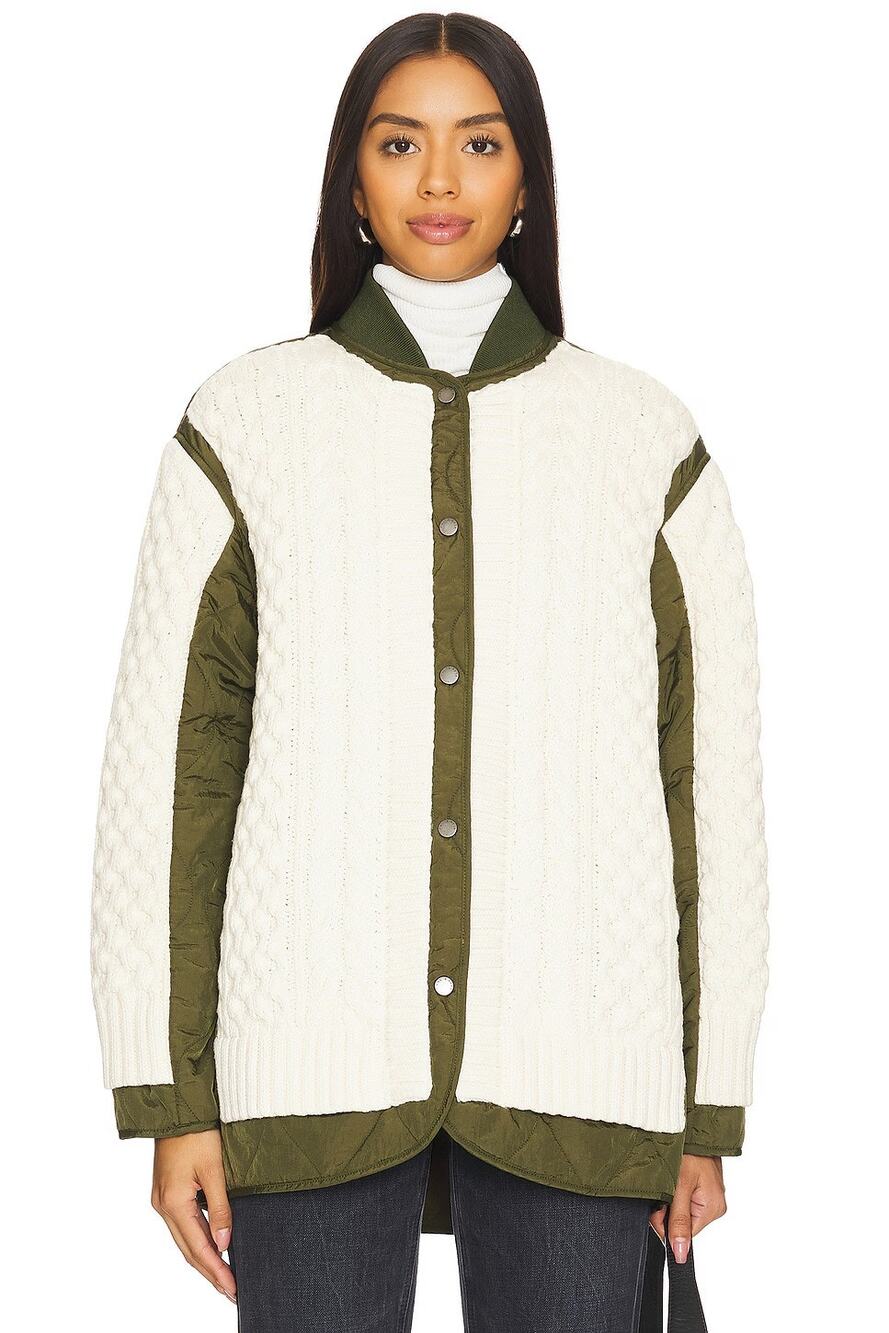 Rag & Bone Winnie Mixed Media Jacket Oversized Chunky Knit Preppy Fall Winter L